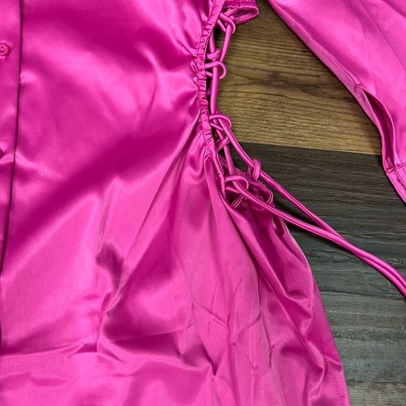 Fuchsia pink plus size dress with tie up strings on the side. - Picture 5 of 6